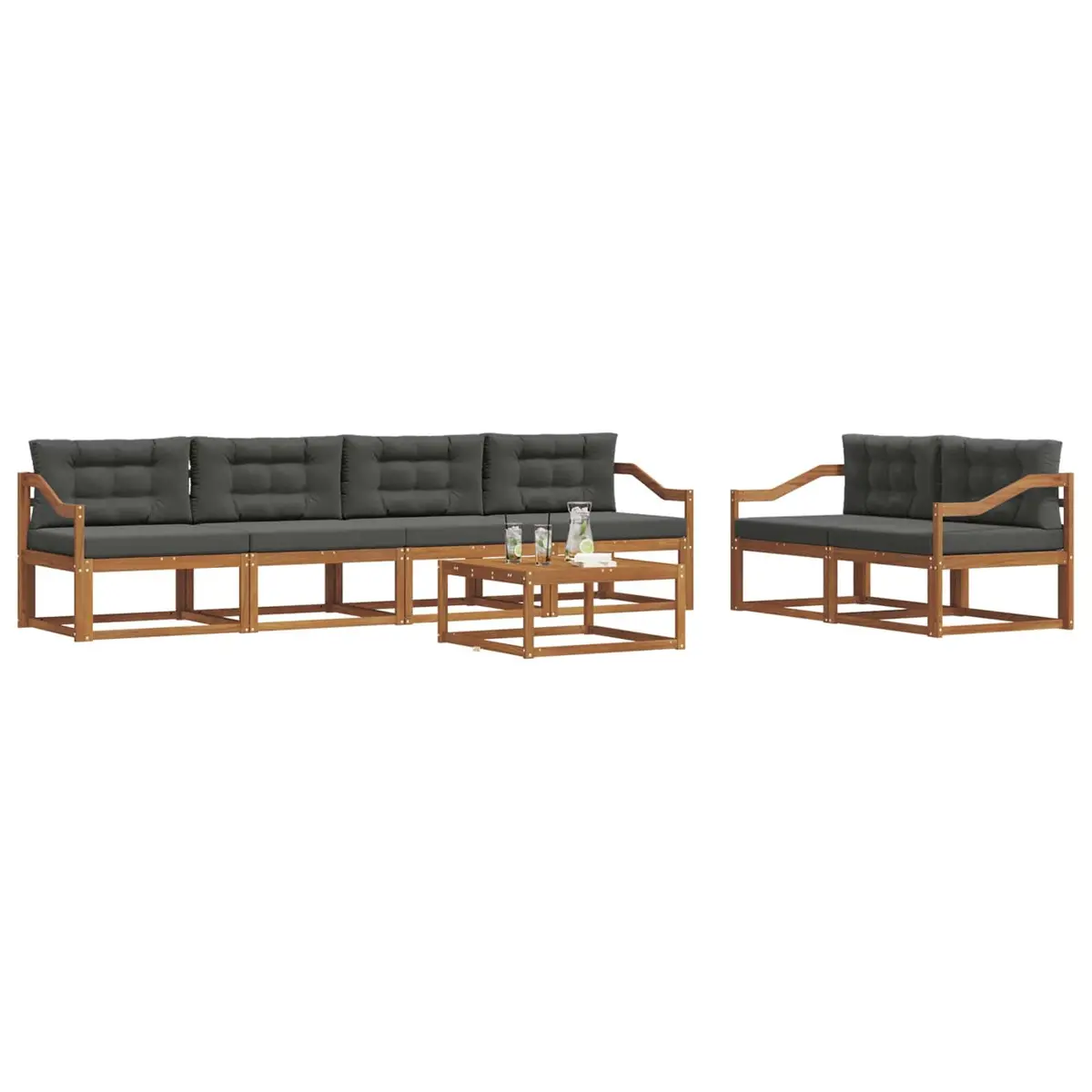 7 Piece Natural Acacia Outdoor Sectional Sofa Set