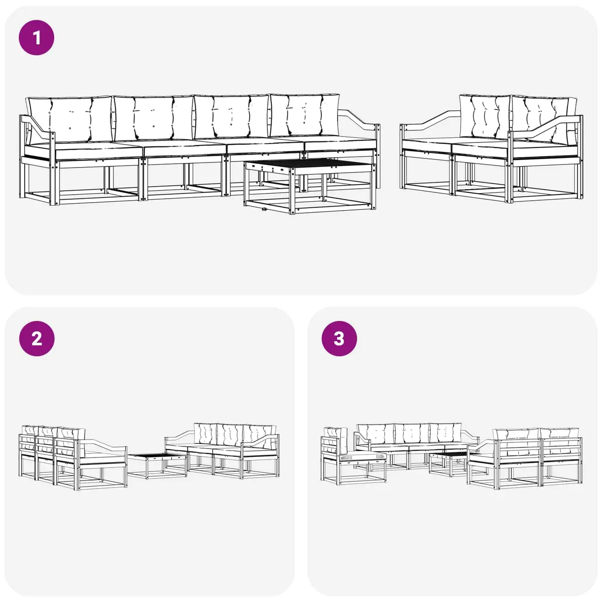 7 Piece Natural Acacia Outdoor Sectional Sofa Set