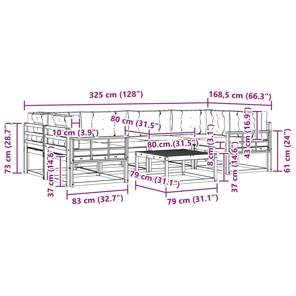 7-Piece Modular Outdoor Sofa Set for Patio & Garden