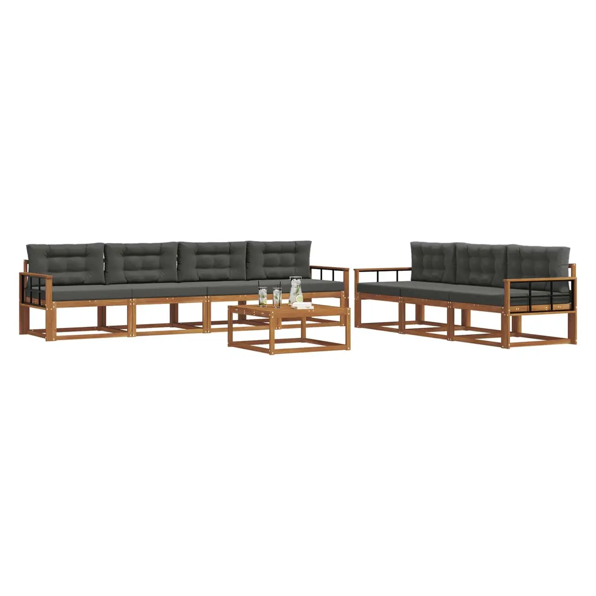 8-Piece Modular Outdoor Sofa Set with Acacia Wood Frame