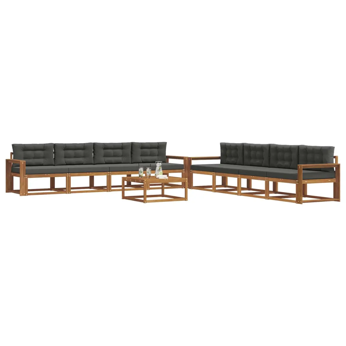 9-Piece Outdoor Sectional Sofa Set with Brown Cushions
