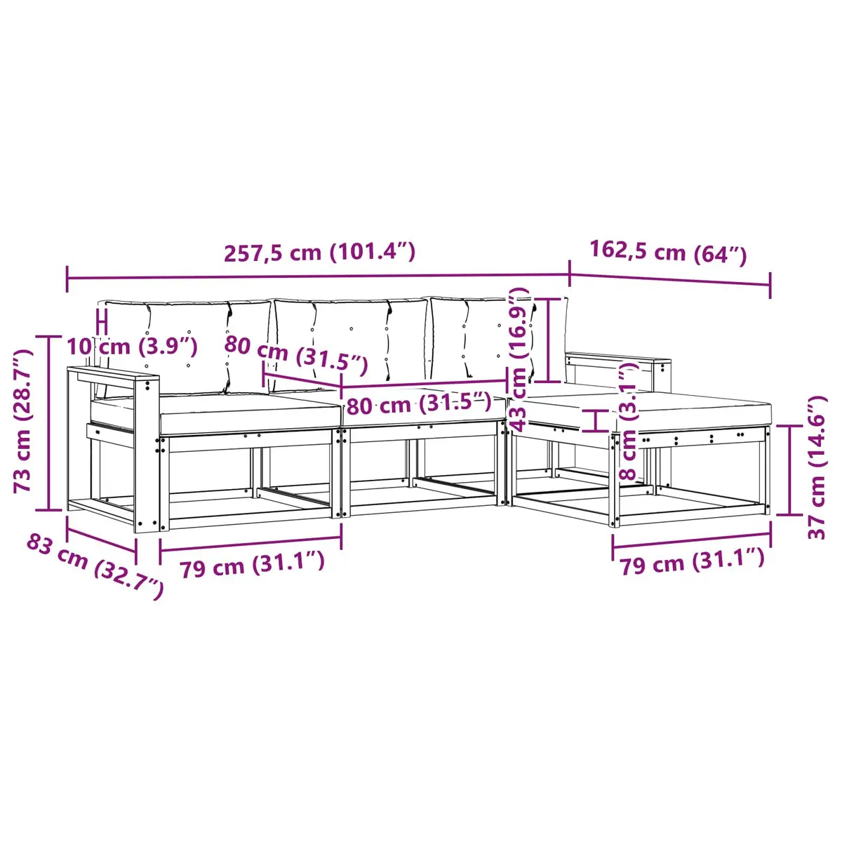4-Piece Modular Outdoor Sectional Sofa Set with Cushions