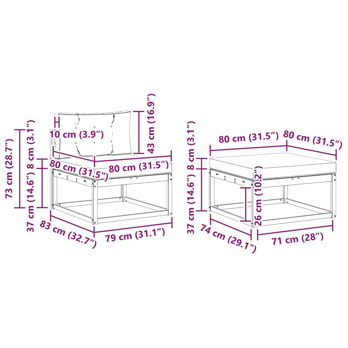 5 Piece Modular Outdoor Sofa Set with Cushions