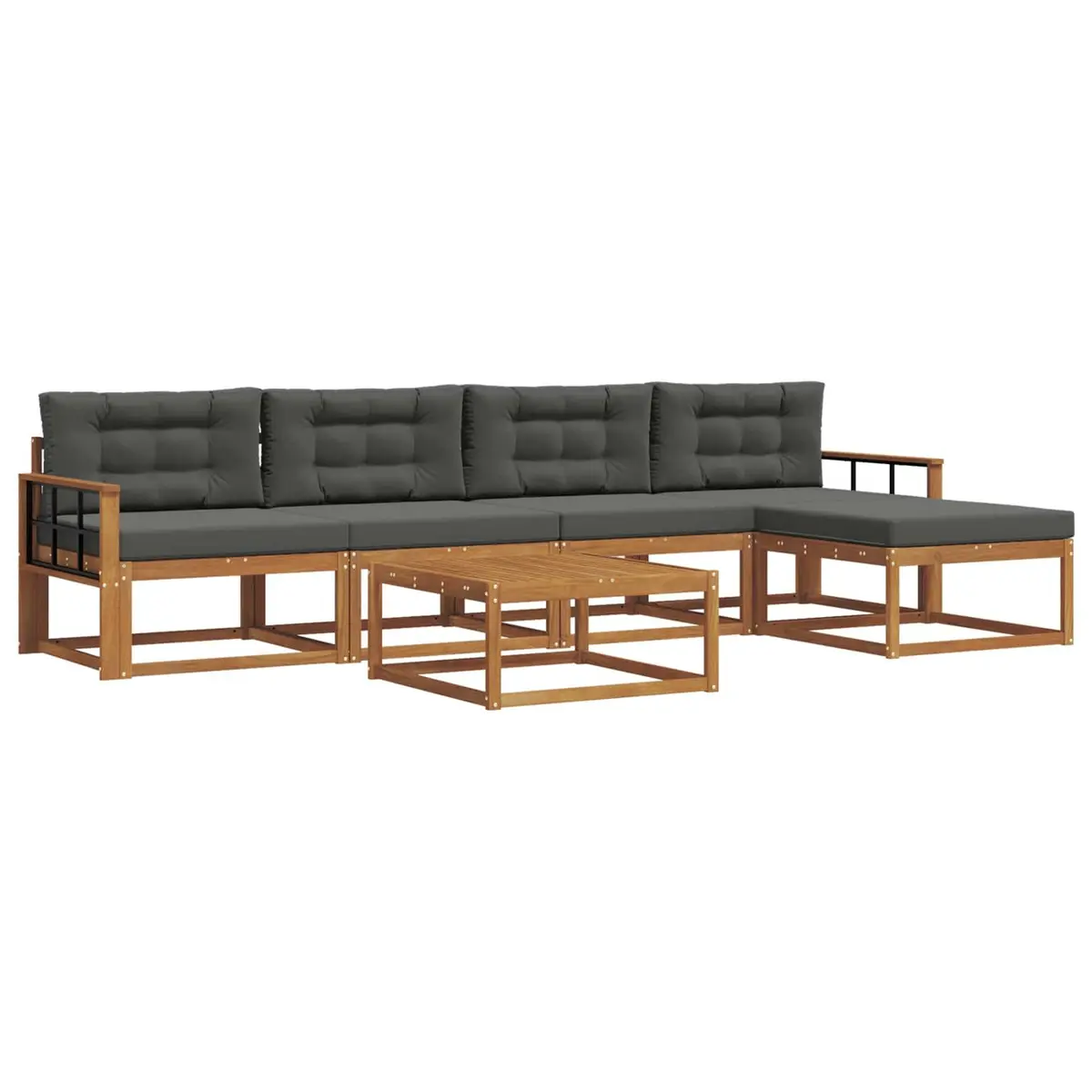 Modular Sectional Sofa Set Solid Acacia Wood 6 Pieces Brown Outdoor Garden Furniture with Cushions