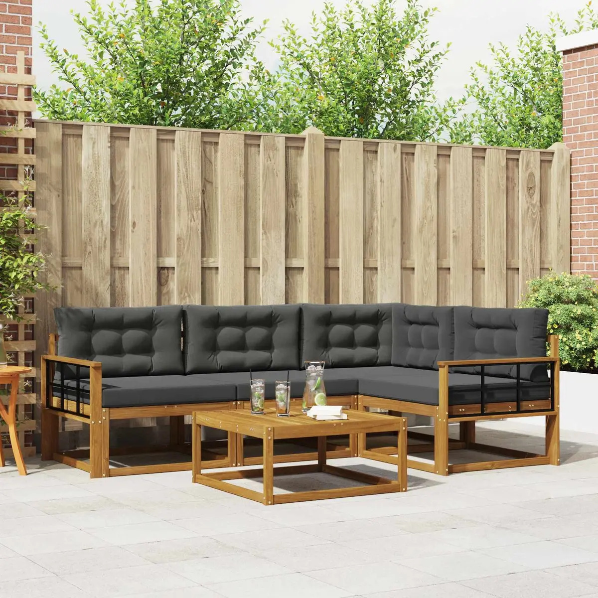 Outdoor Sofa Set 5 Piece Modular Garden Patio Furniture with Cushions Brown