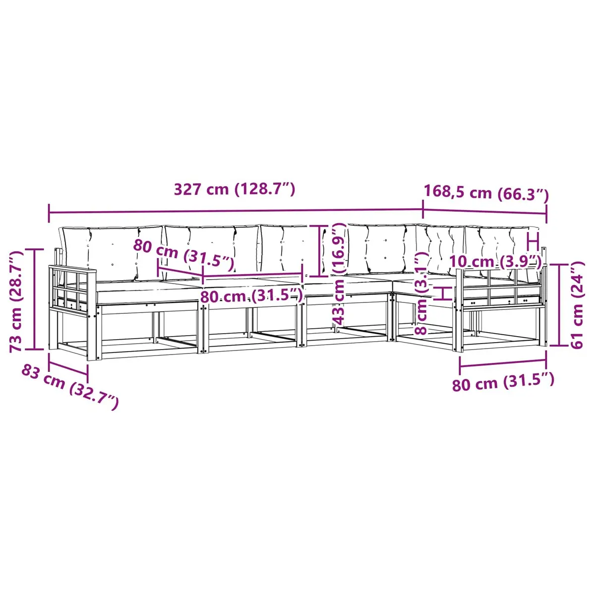 5-Piece Outdoor Sectional Sofa Set with Cushions
