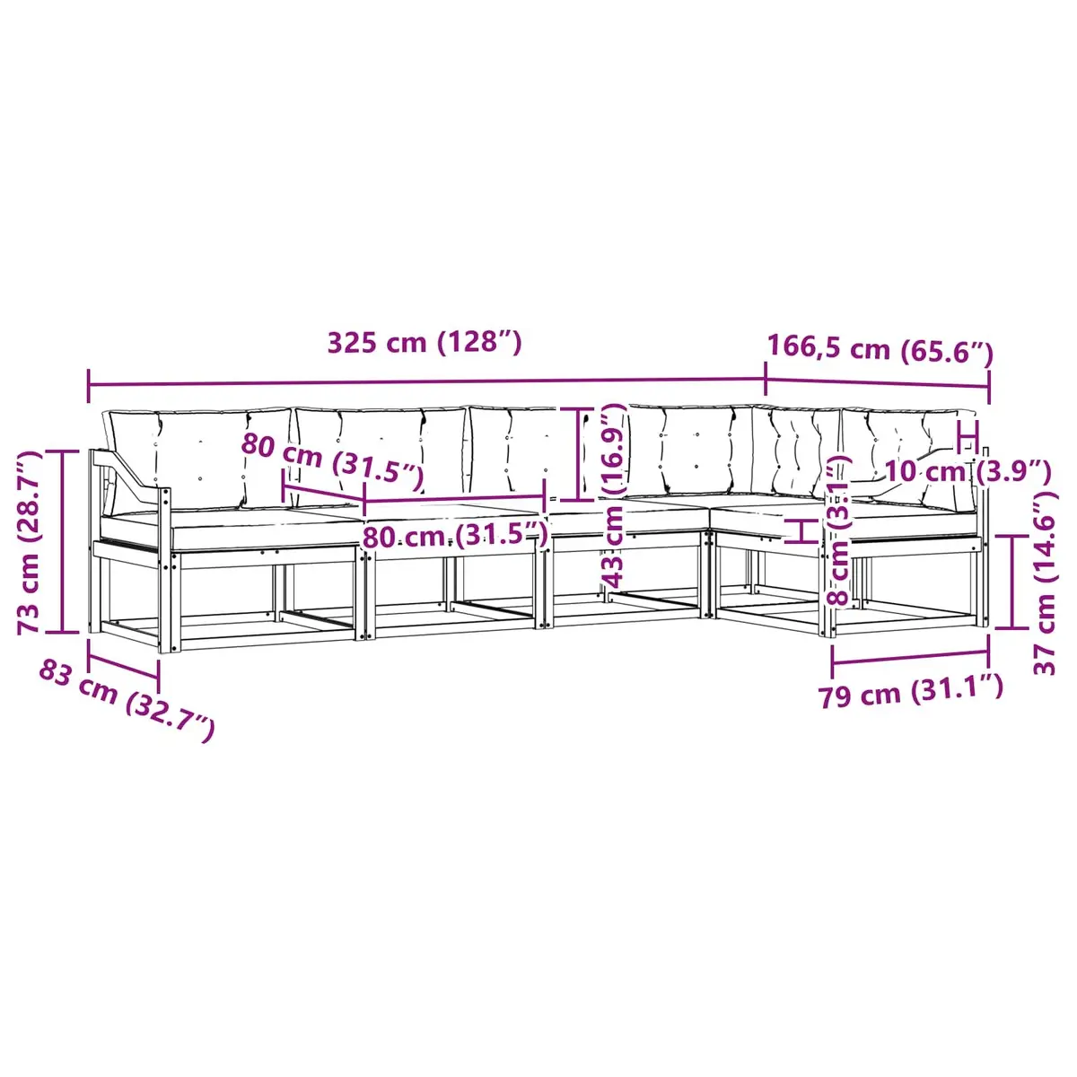 5-Piece Modular Outdoor Sofa Set in Brown