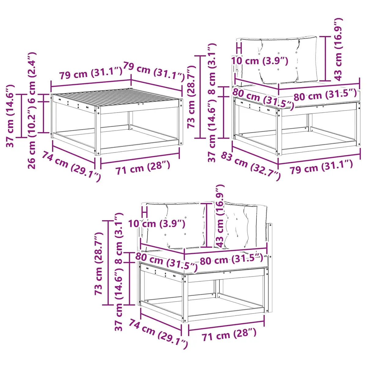Modular 6-Piece Outdoor Sectional Sofa with Cushions