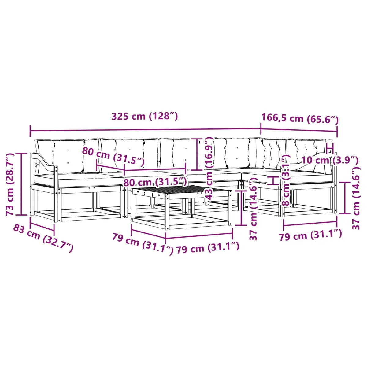 Modular 6-Piece Outdoor Sectional Sofa with Cushions