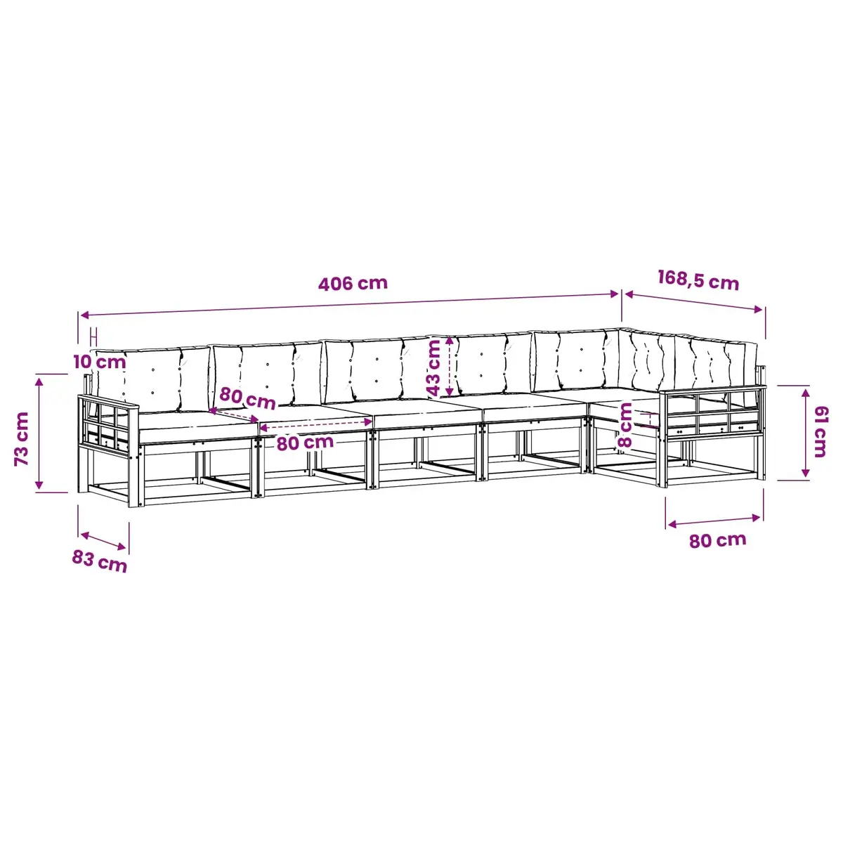 6 Piece Modular Outdoor Sectional Sofa Set with Cushions