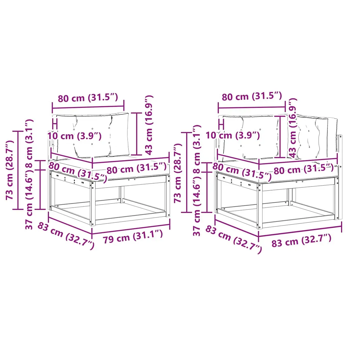 6 Piece Modular Outdoor Sectional Sofa Set with Cushions