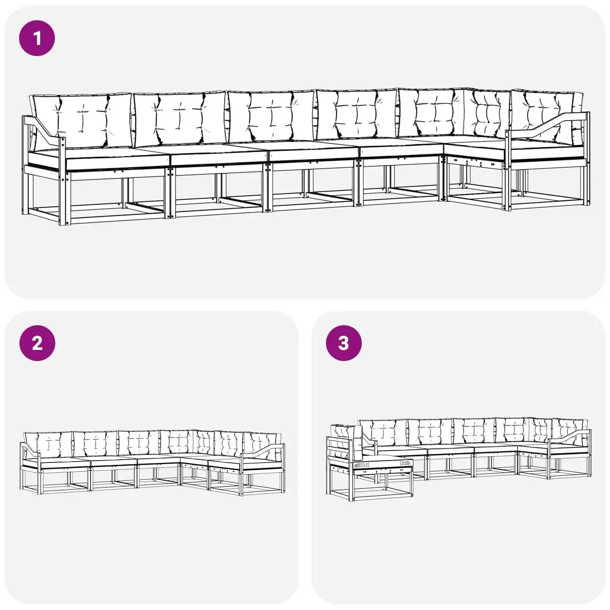 6-Piece Modular Outdoor Sofa Set with Cushions