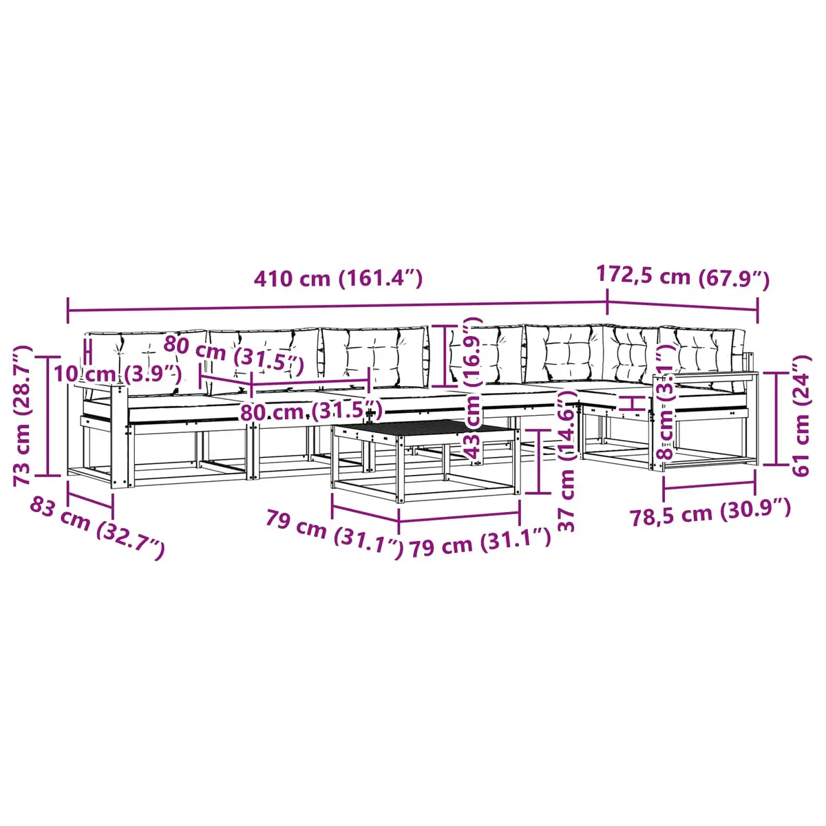 7-Piece Outdoor Modular Sectional Sofa Set for Patios