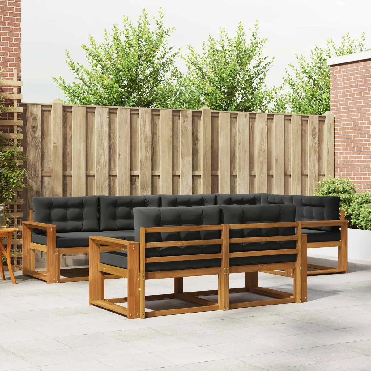 Outdoor Sofa Set Solid Acacia Wood 8 Pieces Natural Anthracite