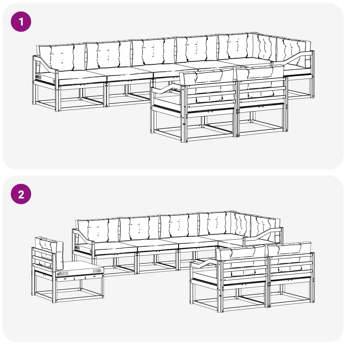 8pc Acacia Wood Sectional Sofa Set