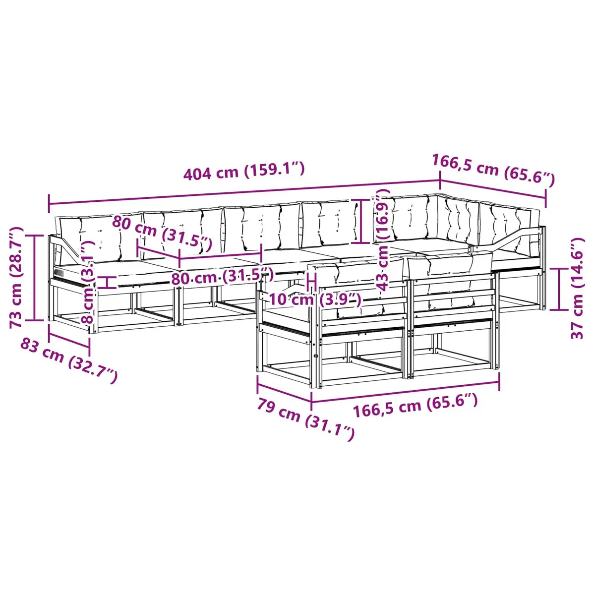 8pc Acacia Wood Sectional Sofa Set