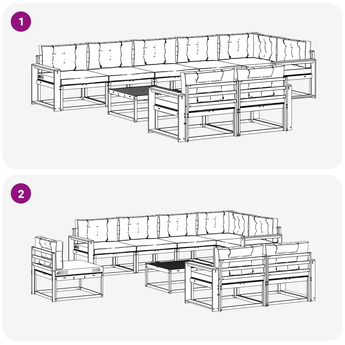 9-Piece Outdoor Sectional Sofa Set with Cushions
