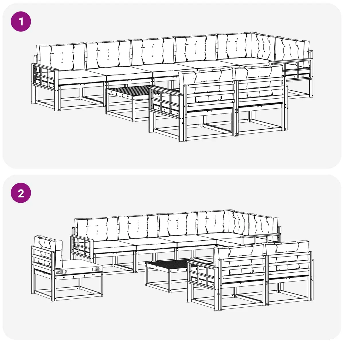 9-Piece Outdoor Sectional Sofa Set with Cushions