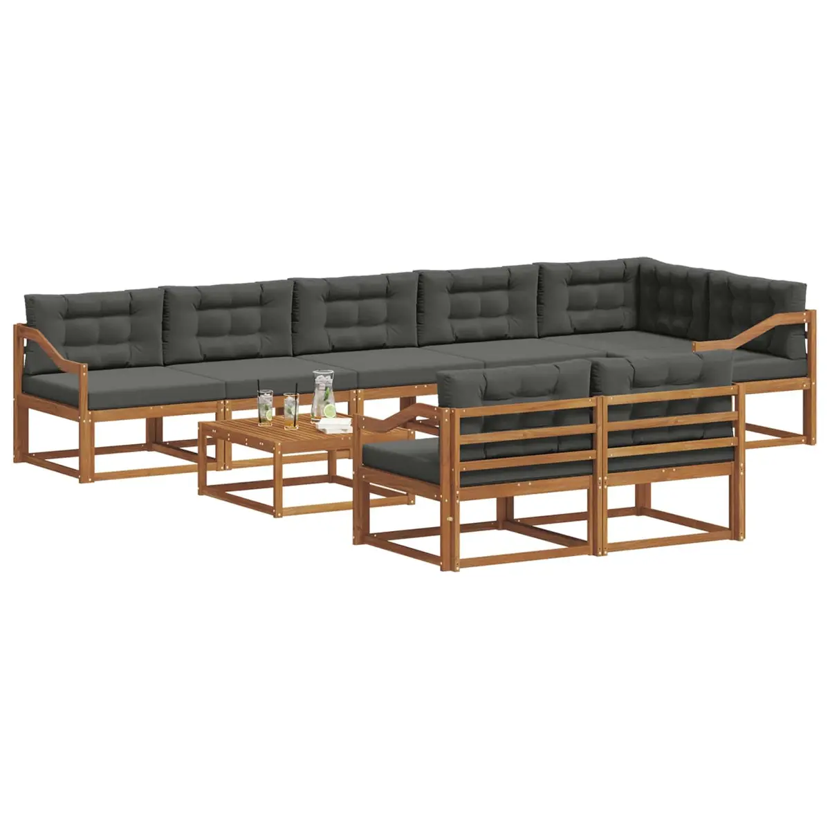 Outdoor Sectional Sofa Set Solid Acacia Wood 9 Piece Modular Brown Anthracite