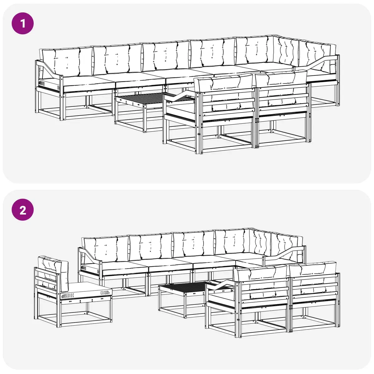 Outdoor Sectional Sofa Set Solid Acacia Wood 9 Piece Modular Brown Anthracite