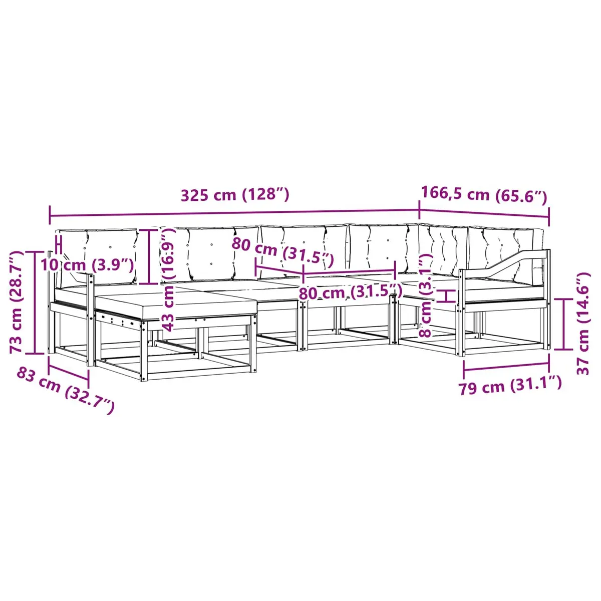 Acacia Wood 6-Piece Modular Outdoor Sofa Set