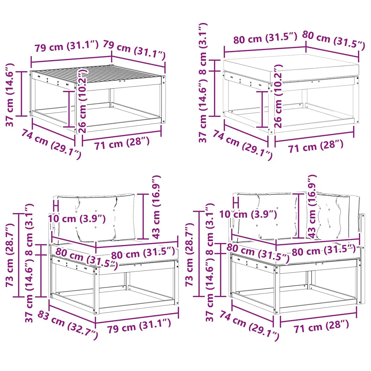 7 Piece Modular Outdoor Sectional Sofa Set with Cushions
