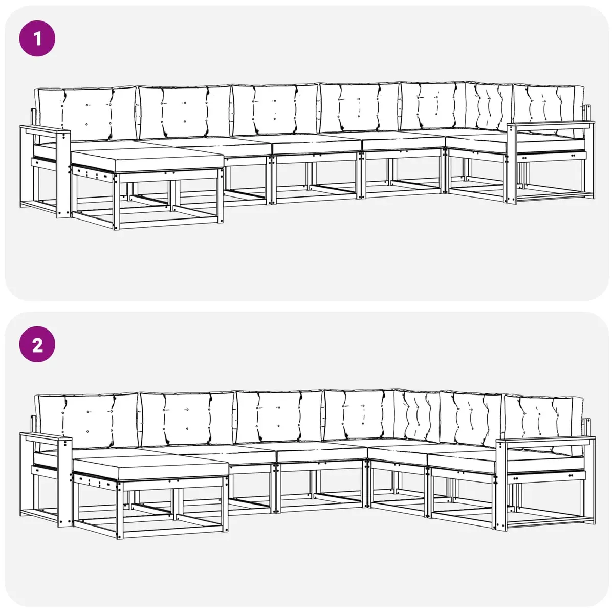 7-Piece Modular Outdoor Sofa Set with Cushions