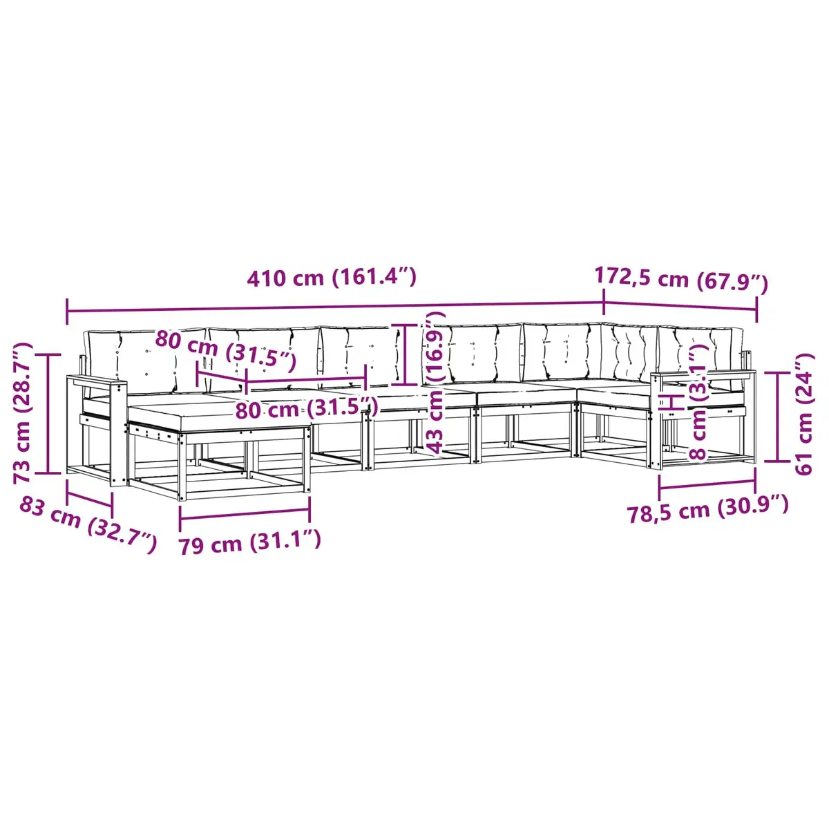 7-Piece Modular Outdoor Sofa Set with Cushions
