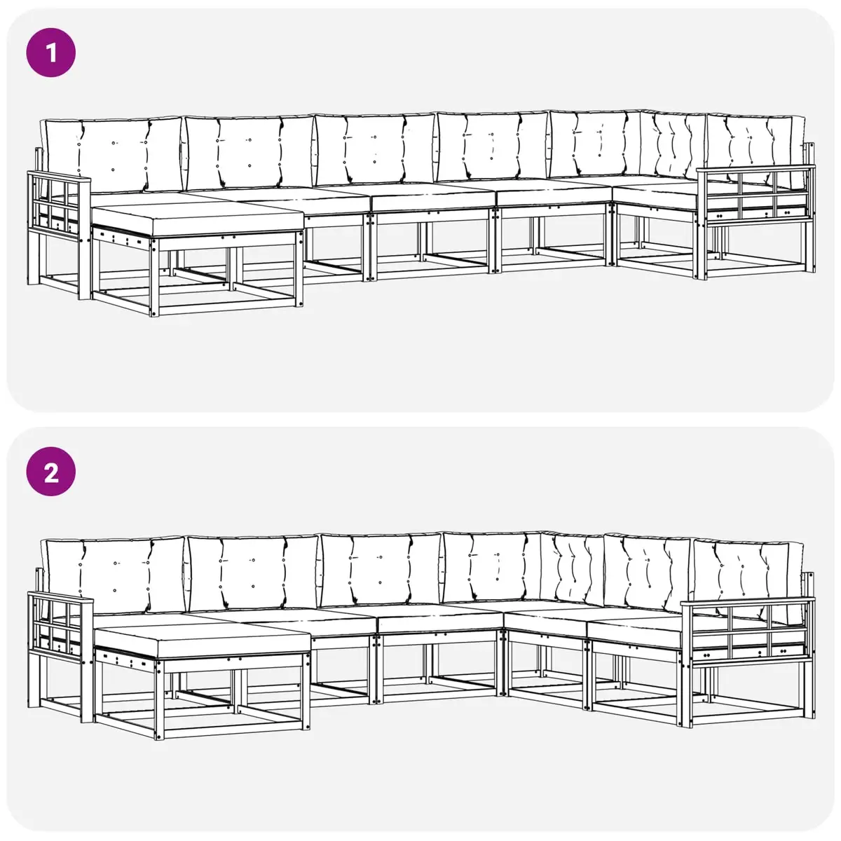 7 Piece Modular Outdoor Sectional Sofa Set with Cushions