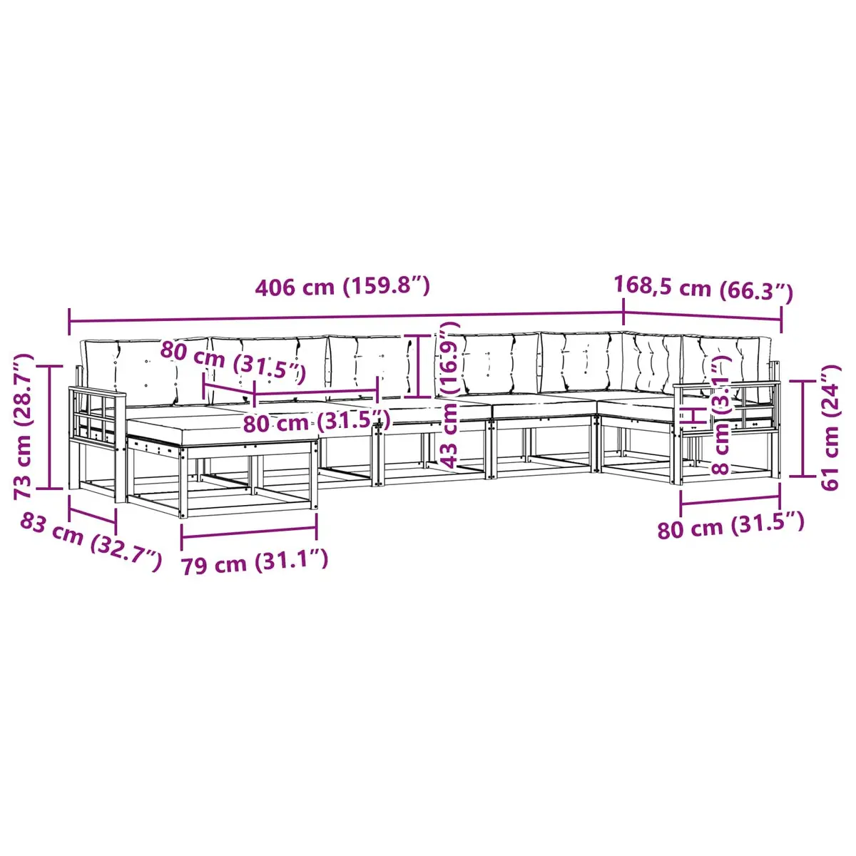 7 Piece Modular Outdoor Sectional Sofa Set with Cushions