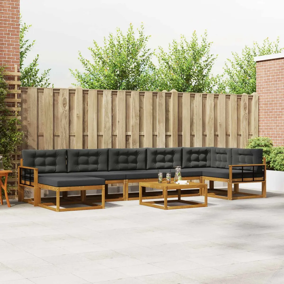 Outdoor Sectional Sofa Set Solid Acacia Wood 8 Piece Brown Anthracite