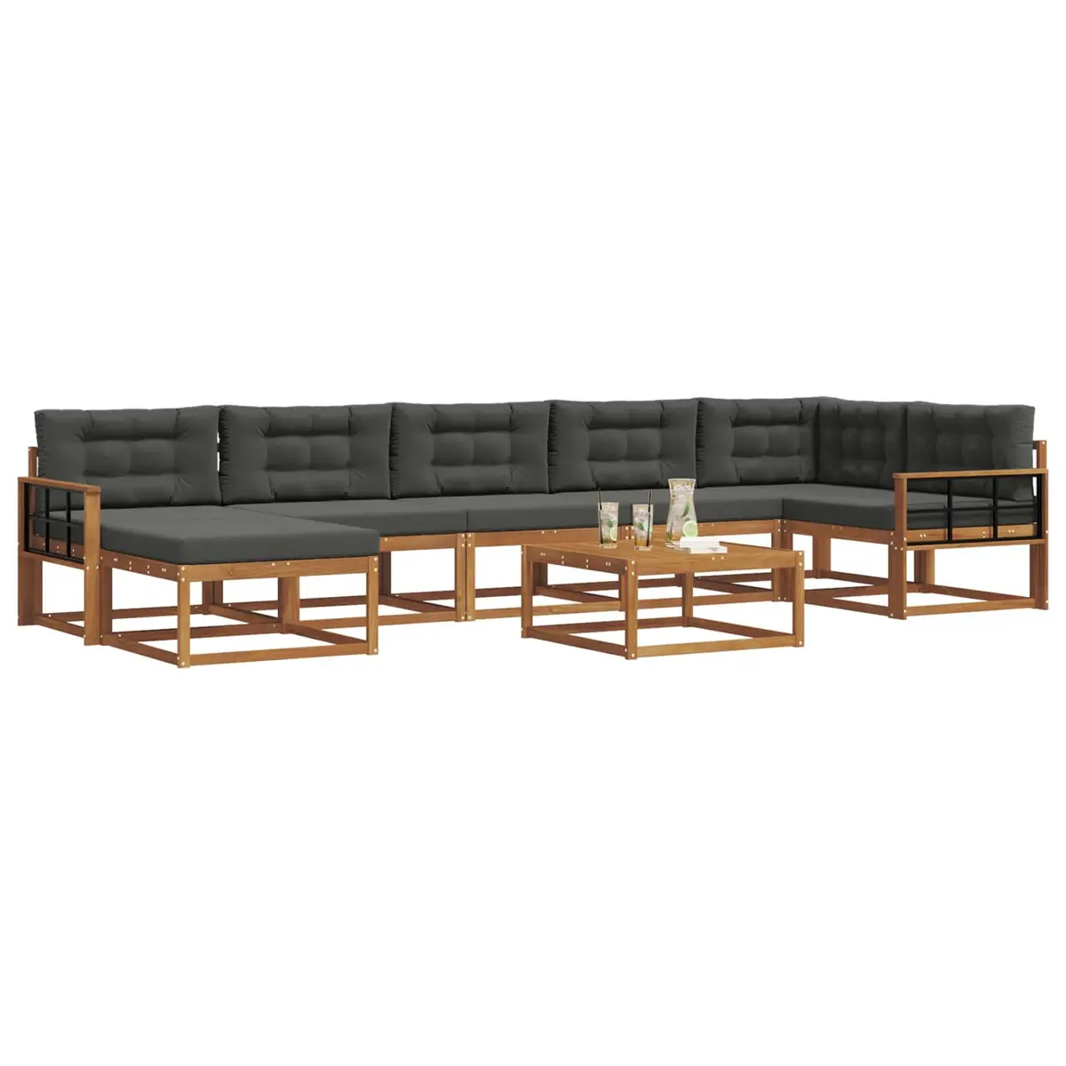 Outdoor Sectional Sofa Set Solid Acacia Wood 8 Piece Brown Anthracite