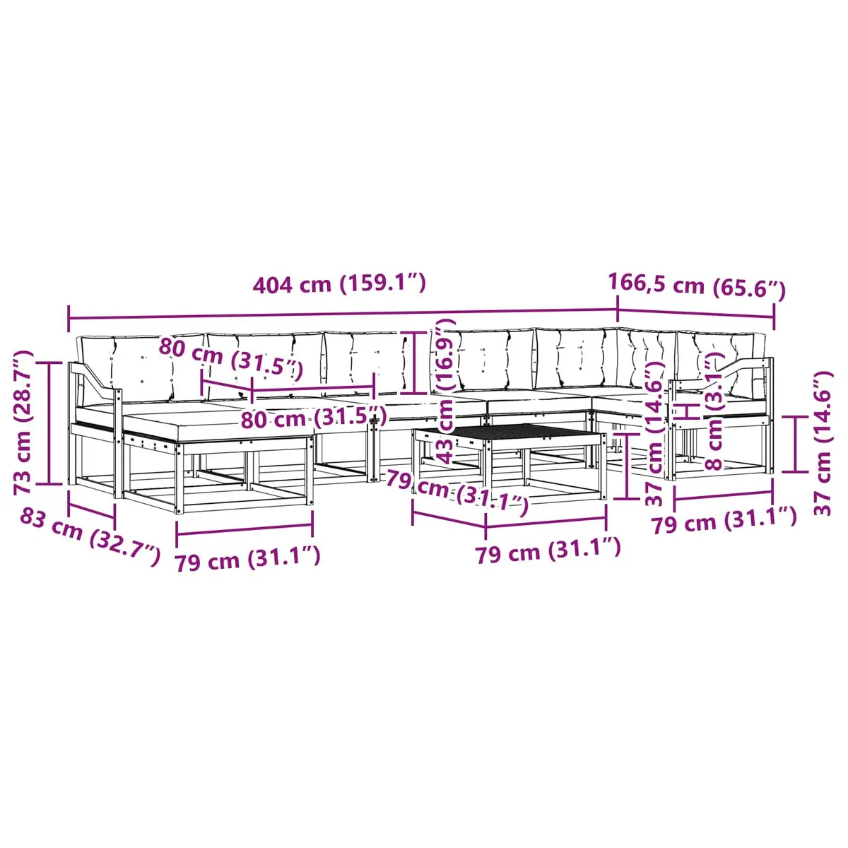 8-Piece Outdoor Sectional Sofa Set with Armrests
