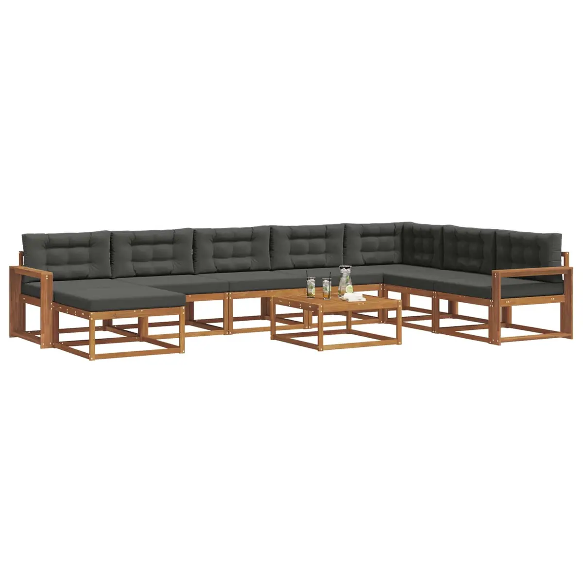 Outdoor Sectional Sofa Set Solid Acacia Wood 9 Piece Brown