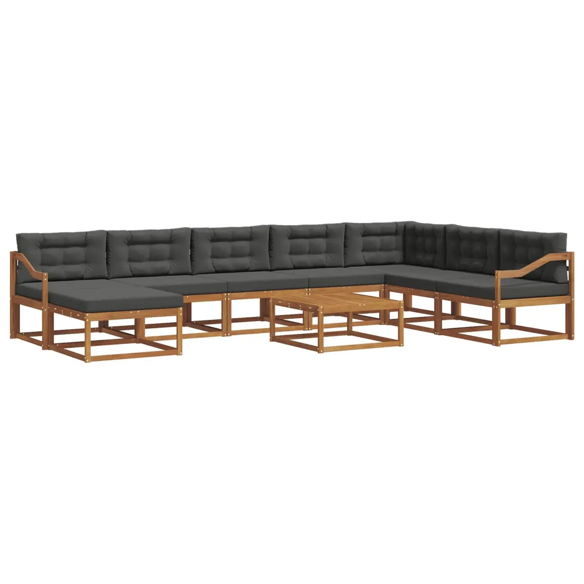 Outdoor Sectional Sofa Set Solid Acacia Wood 9 Pieces Brown
