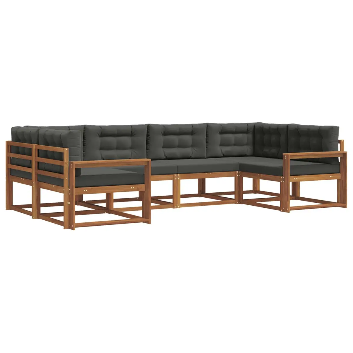 Outdoor Sectional Sofa Set Solid Acacia Wood 6 Piece Brown