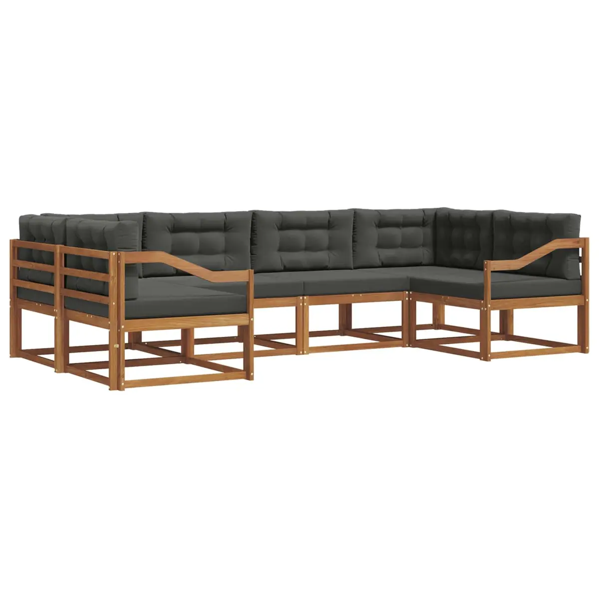 Outdoor Sectional Sofa Set 6 Piece Garden Patio Furniture with Cushions Brown