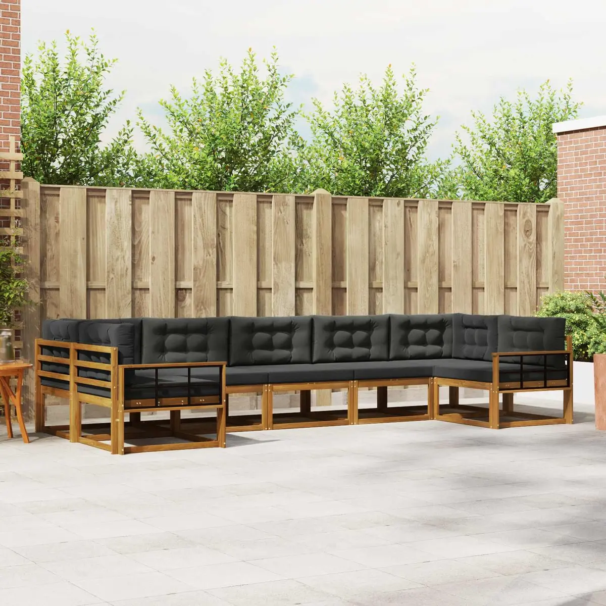 Outdoor Sectional Sofa Set Solid Acacia Wood 7 Pieces Brown