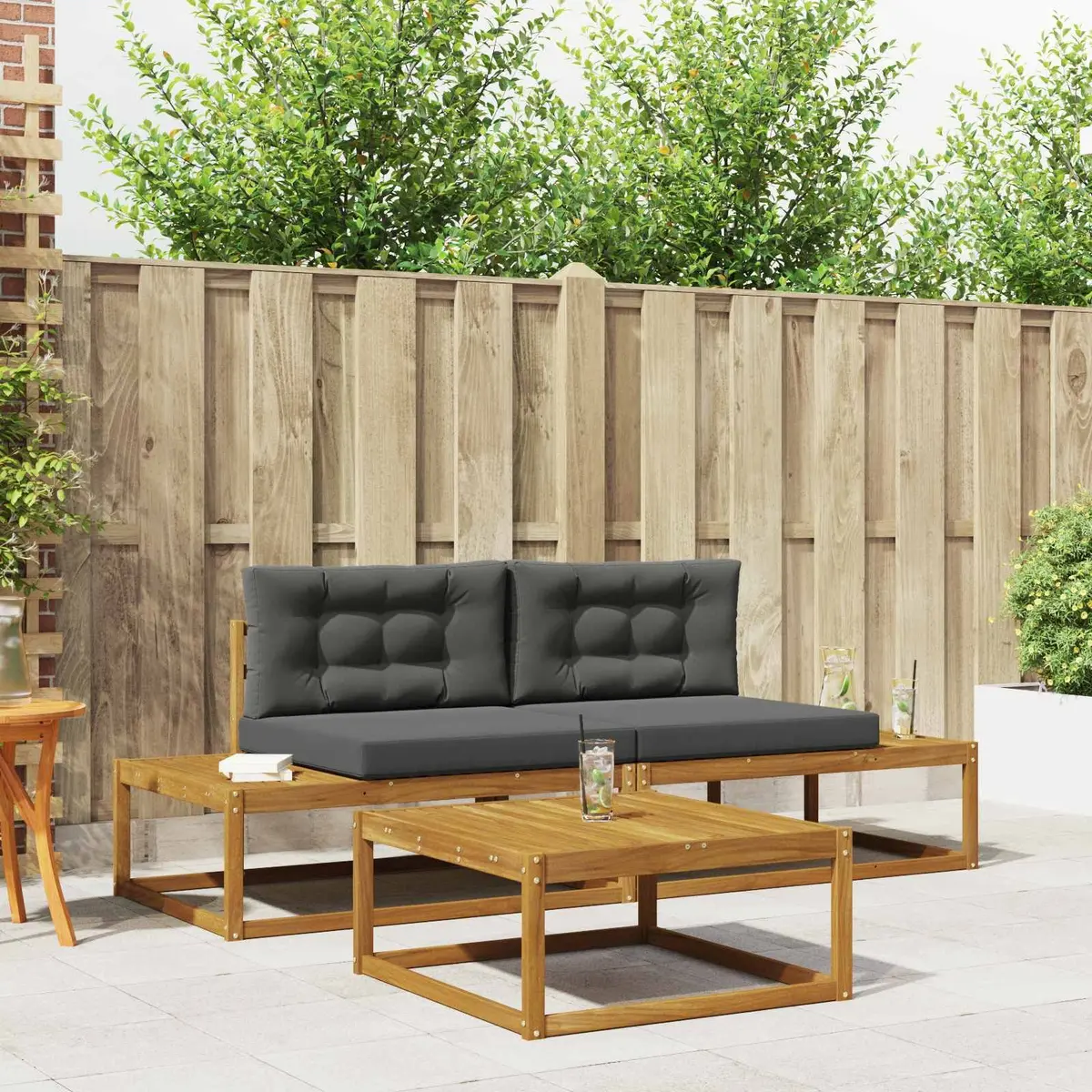 Brown Acacia Wood Outdoor Sectional Sofa Set