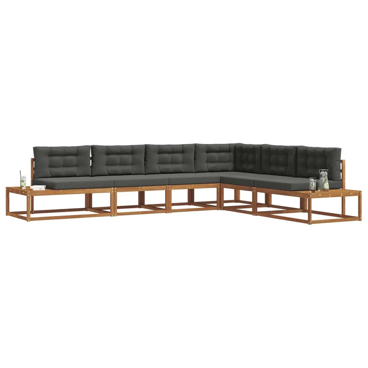 Outdoor Sectional Sofa Set in Brown Acacia Wood