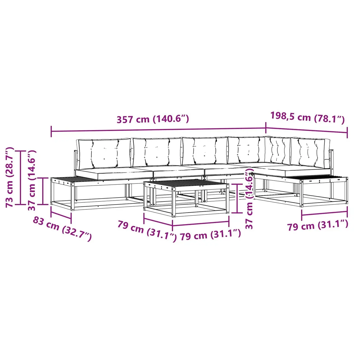 Outdoor Sectional Sofa Set Garden Furniture Modern Patio Seating Lounge Suite