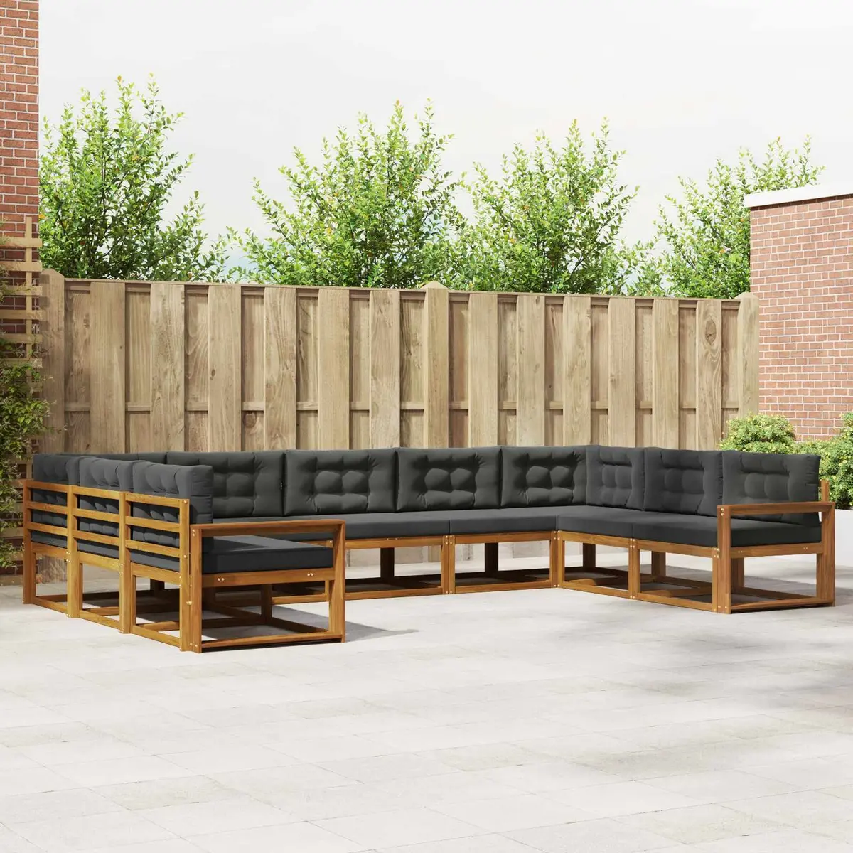 Outdoor Sectional Sofa Set Solid Acacia Wood 9 Piece Brown