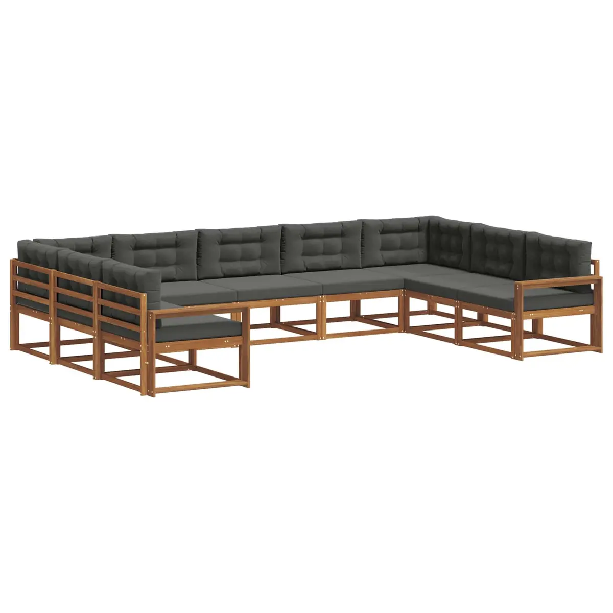 Outdoor Sectional Sofa Set Solid Acacia Wood 9 Piece Brown