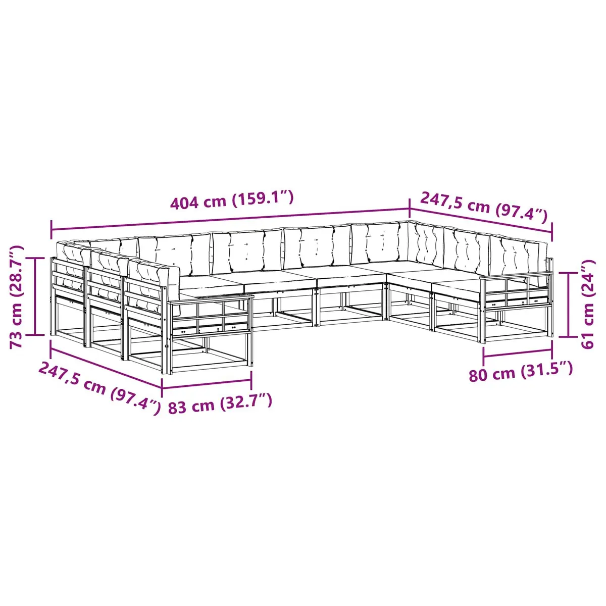 9-Piece Outdoor Sectional Sofa Set with Cushions