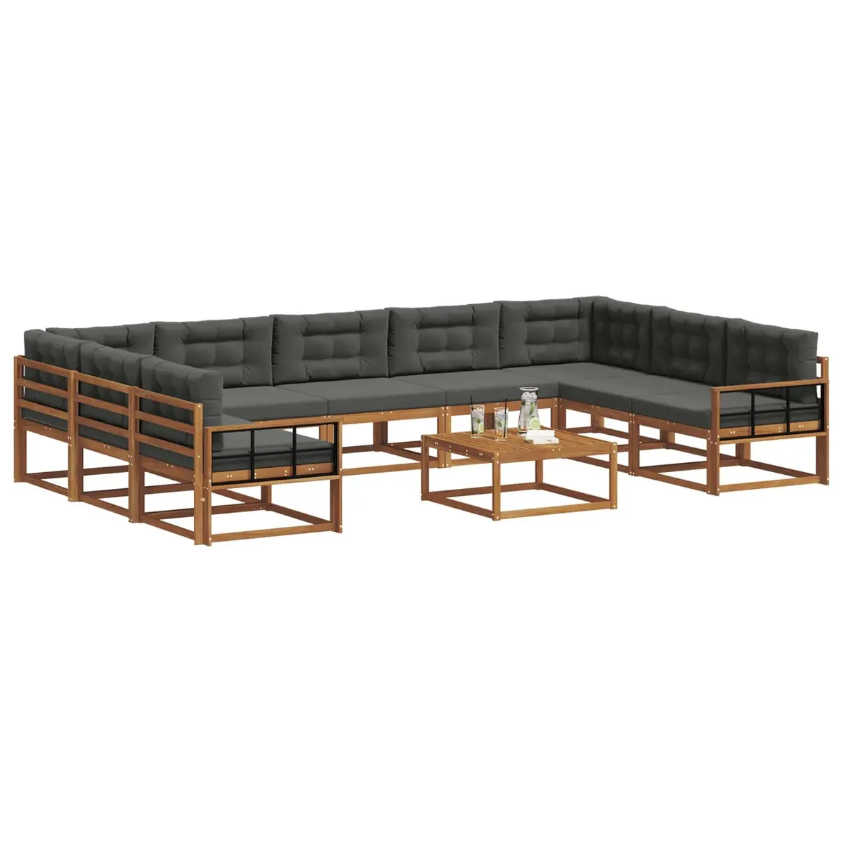 10-Piece Outdoor Sectional Sofa Set in Brown