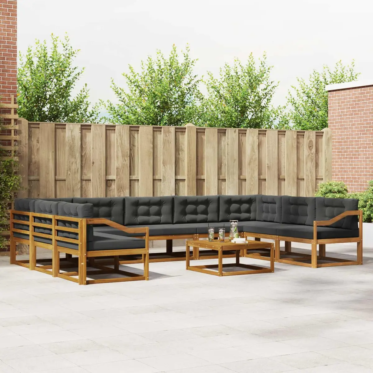10 Piece Outdoor Sofa Set Brown Acacia Wood Sectional Furniture Natural for Patio Garden