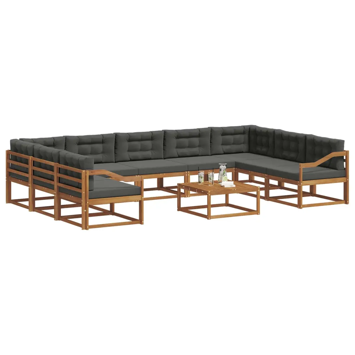 10 Piece Outdoor Sofa Set Brown Acacia Wood Sectional Furniture Natural for Patio Garden