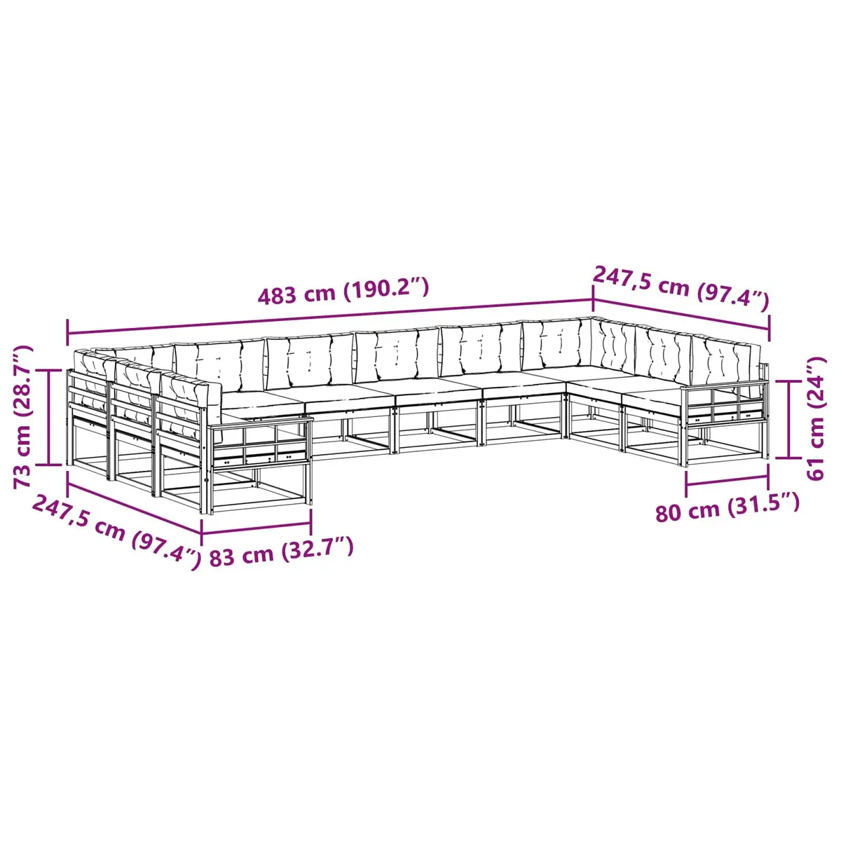 10-Piece Outdoor Sectional Sofa Set with Cushions