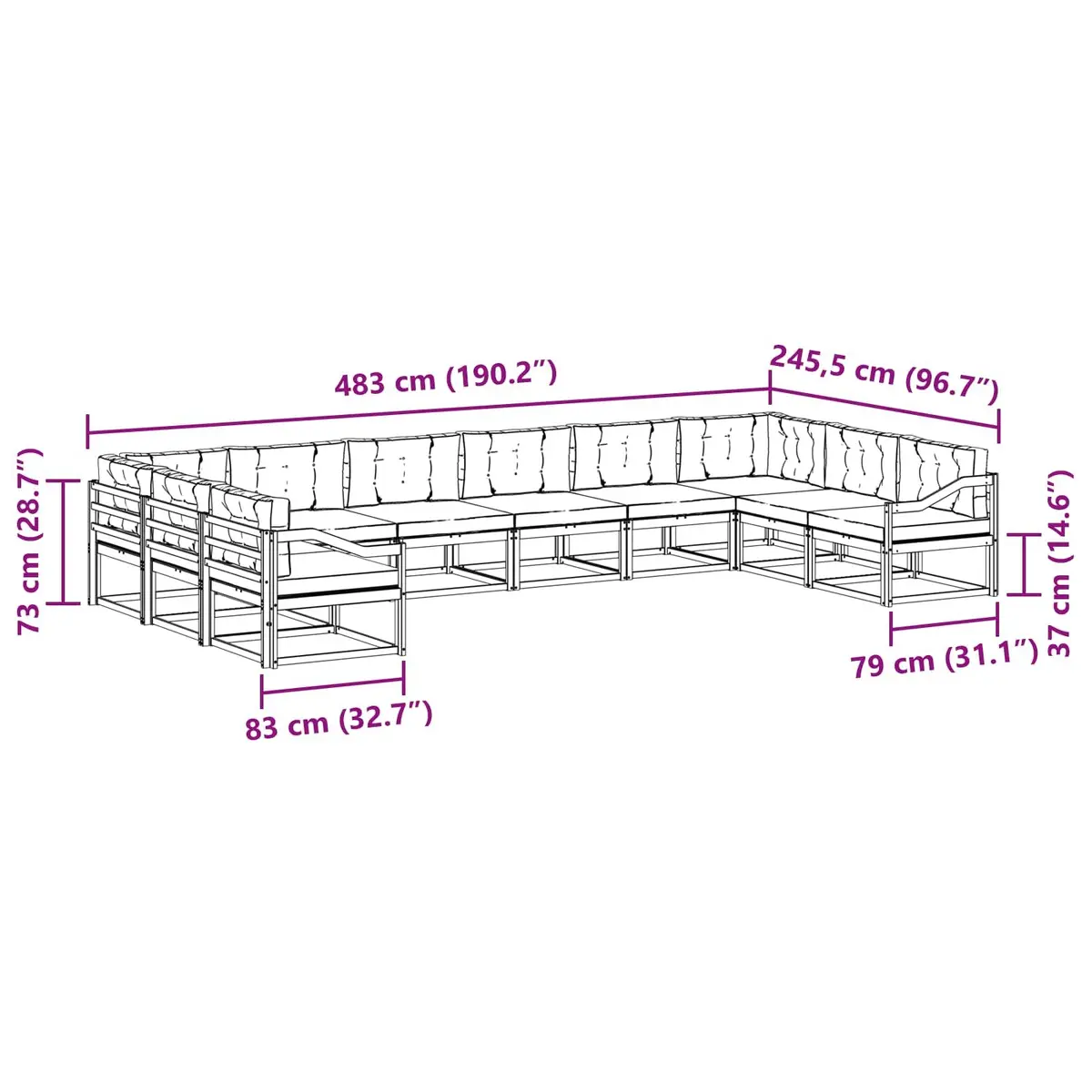 10-Piece Outdoor Sectional Sofa Set with Cushions