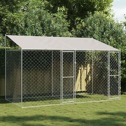 Heavy-Duty Outdoor Dog Cage with Roof Silver 400 x 200 x 256 cm